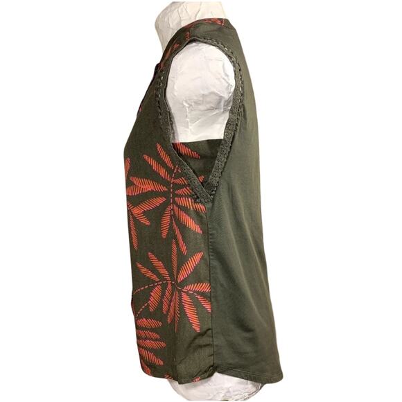Tropical Palm Leaf Sleeveless Button Top Womens XS Green Coral Resortcore Boho - Picture 5 of 12